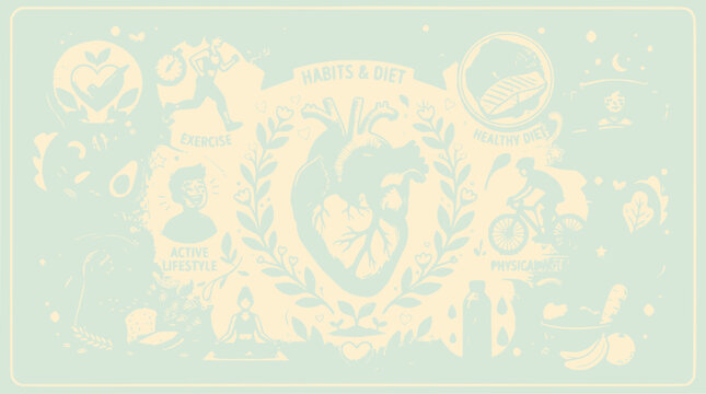 Healthy Lifestyle and Diet Infographic: Heart, Exercise, Nutrition, Wellness