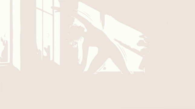 Woman practicing yoga triangle pose near window with bright sunlight