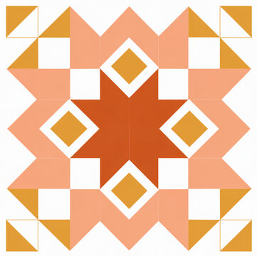 Sunset Orange Patchwork Quilt Block Vector