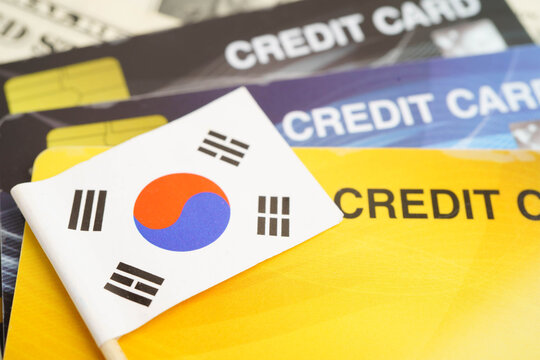 South Korea flag on credit card, finance economy trading shopping online business.