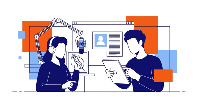 Podcast Production and Content Creation Vector Illustration