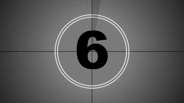 Vintage film leader countdown from 10 to 0, Retro movie intro, Analog cinema timer, Old projector aesthetic, Nostalgic film grain, Classic monochrome countdown 4k video