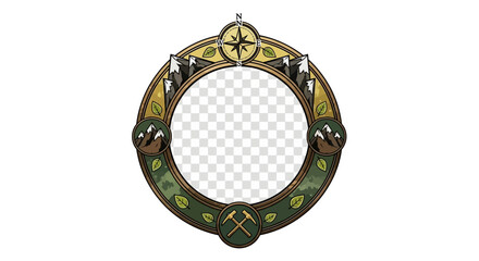 Vintage Compass Frame with Mountains and Tools - Adventure, Exploration © samsul