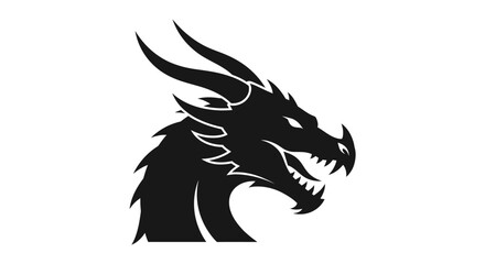 Fototapeta premium Black Dragon Head Silhouette, Mythical Creature, Fierce Warrior Icon