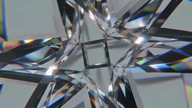 Crystal formations create a kaleidoscope of colorful reflections in a geometric pattern.