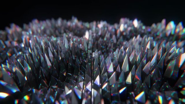 Crystal formation glistens with sharp facets in close-up