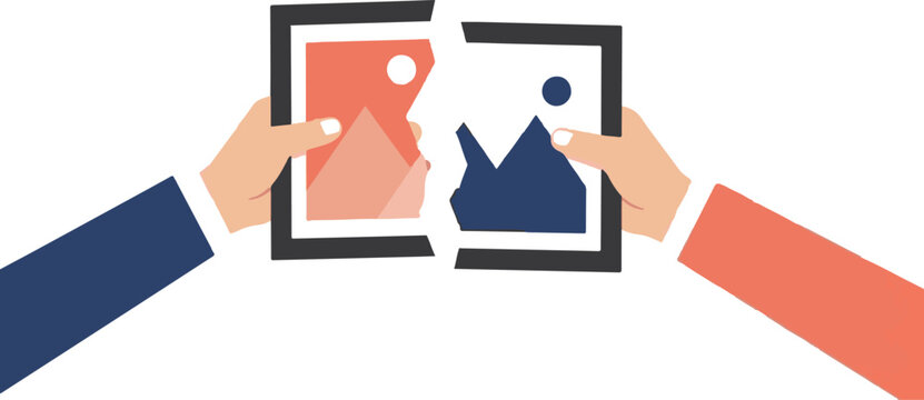 Hands exchanging framed crown and puzzle piece artwork.