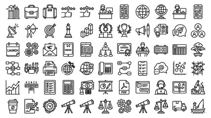 Fototapeta premium Business Strategy and Corporate Management Outline Icons Set