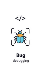 Naklejka premium Bug Icon and Code Symbol Representing Software Debugging