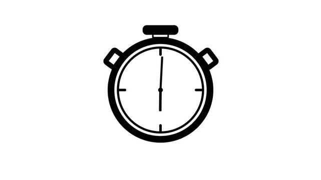 Stopwatch or timer icon animation, 4K resolution, white icon on black background