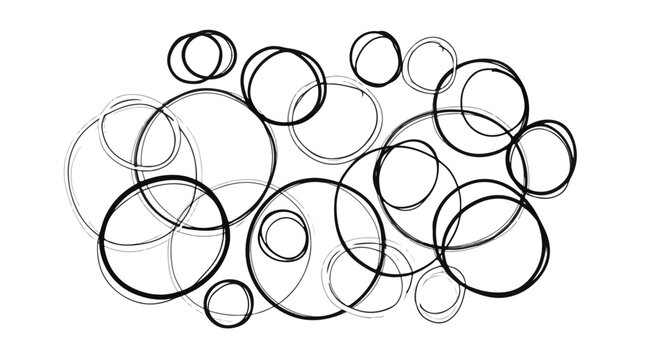 Hand drawn scribble circles vector, messy black ink ring sketches, abstract doodle bubble cluster, minimalist line art background for creative design