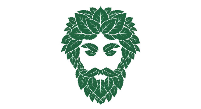 Green Man Face Made of Leaves, Nature Spirit Symbol, Eco Concept