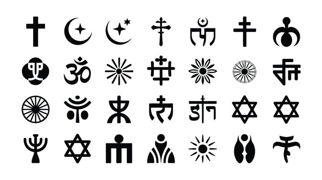 Diverse religious and spiritual symbols collection flat vector illustration.