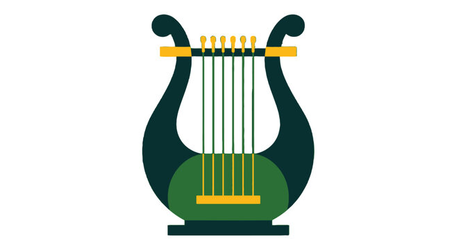 Illustrated Green Lyre Instrument Flat Design Style.