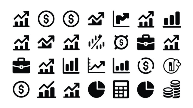 Professional financial investment and corporate growth icons for data analytical reports.