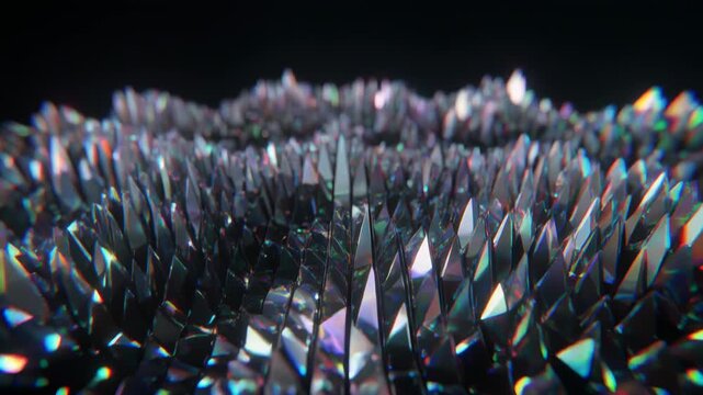 Crystal cluster shines brightly on dark background with sparkling facets and vibrant colors.