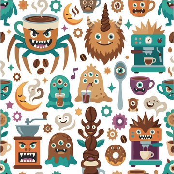 coffee monster pattern seamless 