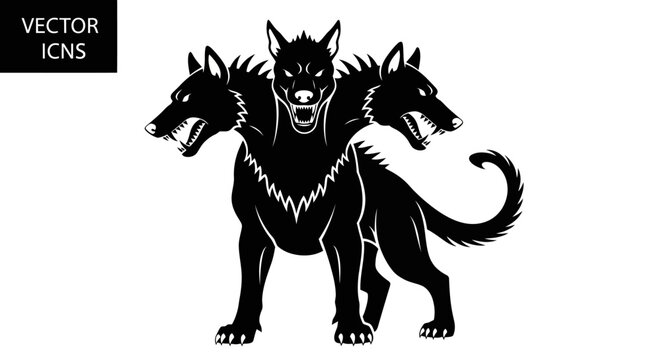 Mythological Cerberus Three-Headed Dog Silhouette Icon