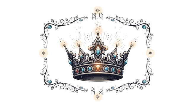 Ornate Regal Crown with Decorative Flourish and Magical Sparkles