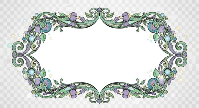 Ornate Vintage Floral Frame with Swirls and Gems