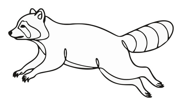 Jumping raccoon side view minimalist line art icon. Generative AI