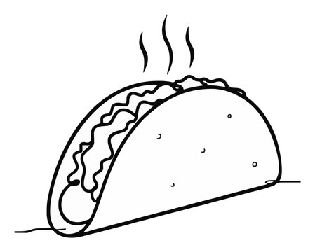 Beef taco perspective view line art vector design. Generative AI