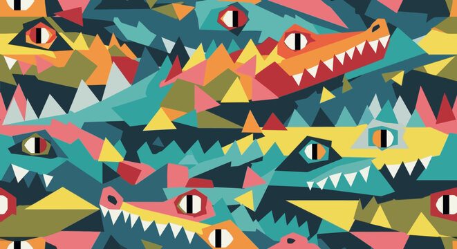 Colorful Geometric Crocodile Pattern - Abstract Reptile Illustration