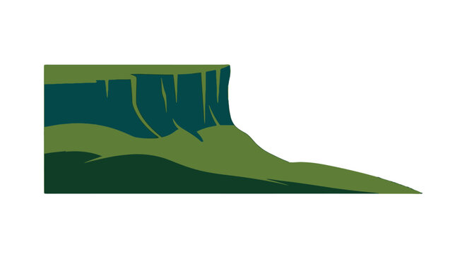 Abstract Green Layered Cliffside Landscape Illustration.