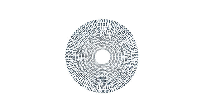 Abstract binary code circle representing digital data processing and information flow.