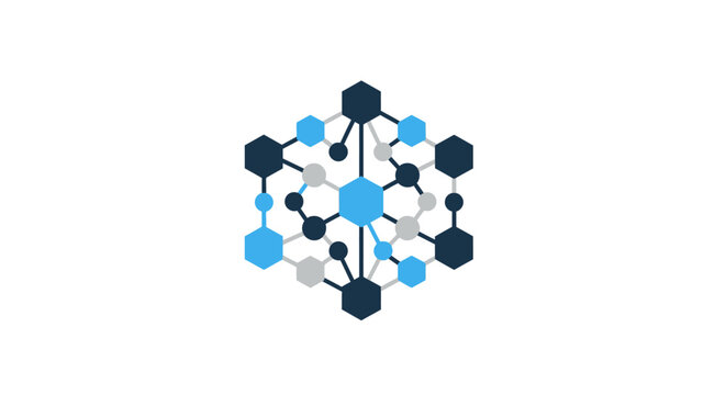 Abstract illustration of a network cube in blue, gray and black colors on white background