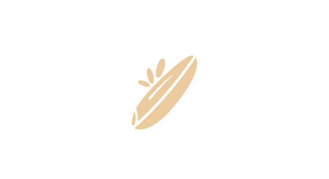 Minimalist surfboard logo design with abstract floral accents on a pristine white backdrop