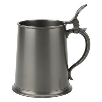 Vintage pewter beer tankard with lid and handle for beverages isolated transparent background
