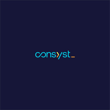Consyst tech wordmark infinity logo is perfectly designed for software development IT startups, showcasing a modern minimalist geometric style ideal for corporate data technology business branding  