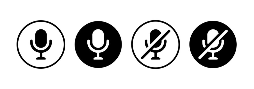 Microphone button icon set, mute and unmute, illustration microphone pack