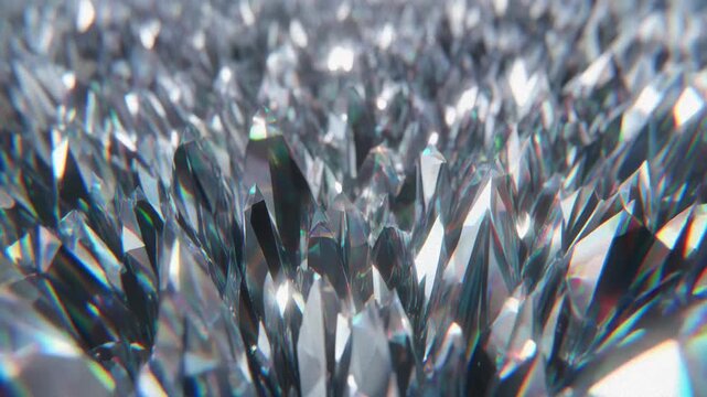 A crystal formation with many sparkling crystals on display in a bright environment.