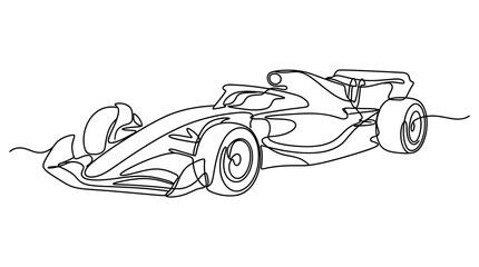 Obraz premium Sleek Formula Racing Car Continuous Line Art Illustration on White Background