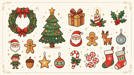 Fototapeta premium A collection of festive holiday icons and seasonal decorative elements