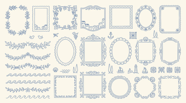 A collection of hand drawn decorative frames and borders for creative design projects