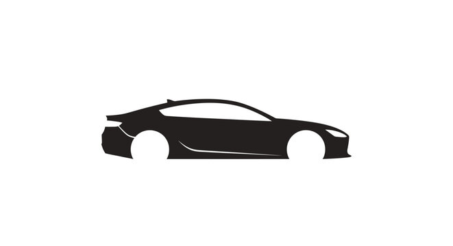 A black silhouette of a modern sports car isolated on a white background