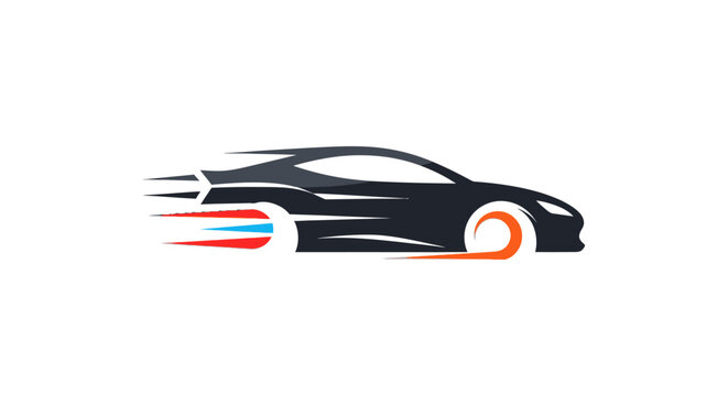 A stylized graphic illustration of a fast moving sports vehicle in motion