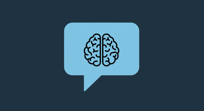 Brain in a thought bubble representing ideas, intellect, and conceptual thinking in a design