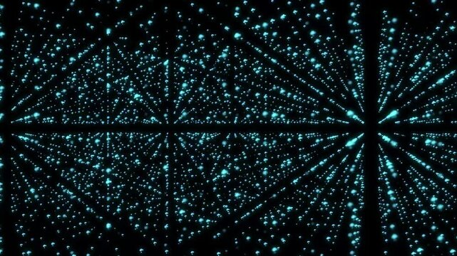 A mesmerizing video showcasing a vibrant network of glowing blue lines and dots radiating from a central point in a dark background.