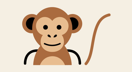 Cute cartoon monkey character, simple illustration, friendly primate with long tail © rama