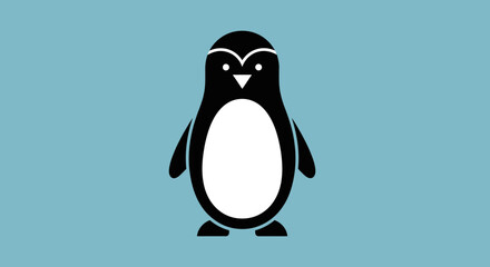 Cute Penguin Illustration, Simple Vector Art, Isolated on Blue Background © rama
