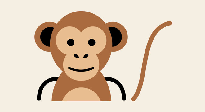 Cute cartoon monkey character, simple illustration, friendly primate with long tail