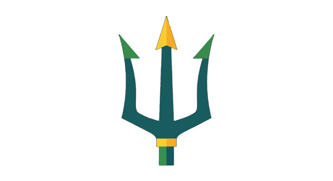 Golden Trident Symbol with Green Accents Vector Graphic.