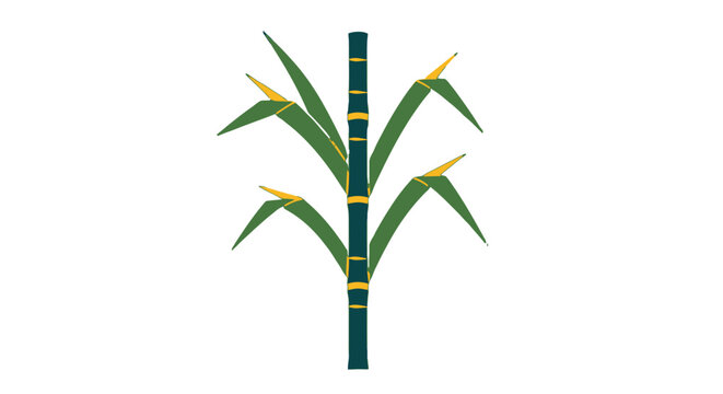 Illustrated green bamboo stalk with yellow flowers blooming.