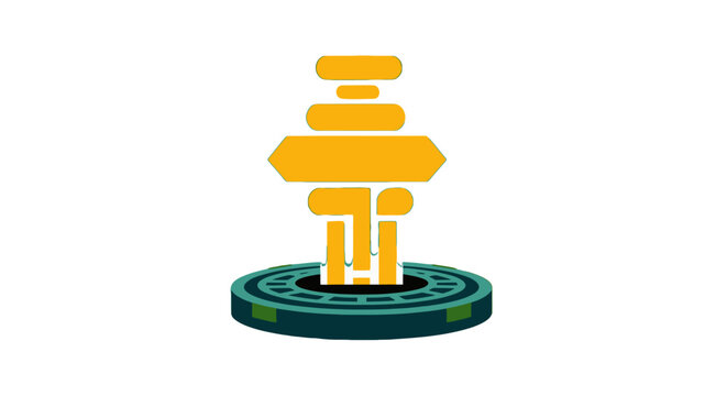 Colorful directional arrows on circular green base.