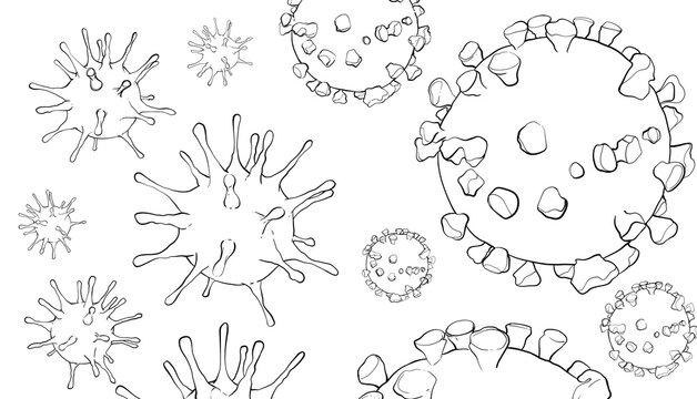 Hand drawn sketch of shape of virus with two model with different size using line art style 