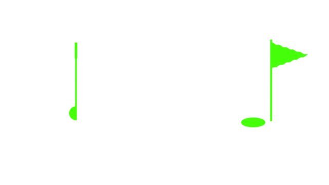 Minimal golf putter hits white ball into hole. Golfer swinging and hitting golf ball, Golf player hitting the ball, Golf ball going into the hole on the golf course.